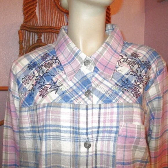 Blair Embroidered Flannel Shirt Size 2X Patchwork Button Up Countrycore Cottage - Picture 2 of 12